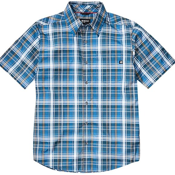 NWT Marmot Lykken Plaid Short-Sleeve Performance Woven Shirt - Varsity Blue - Picture 1 of 8